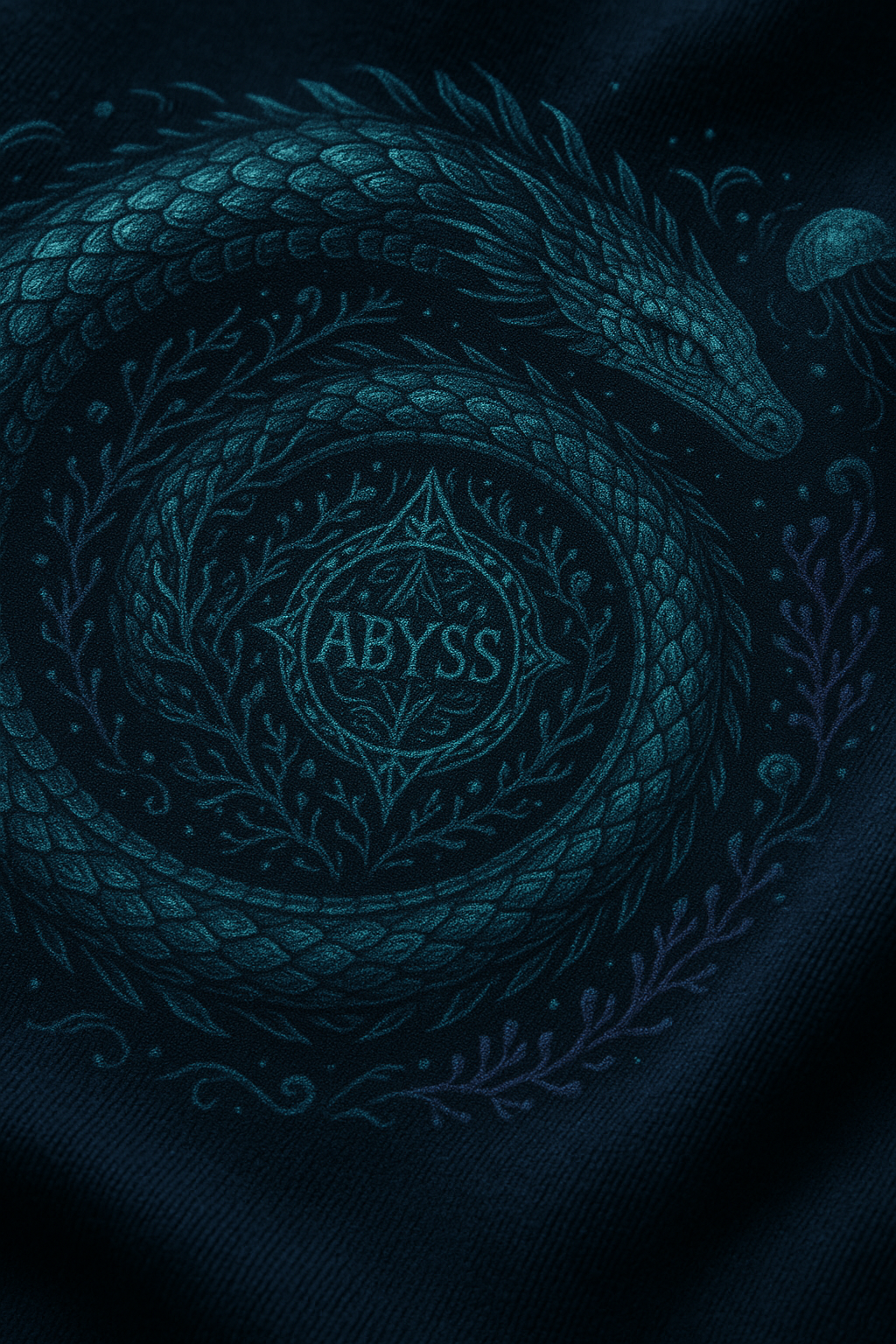 Dragon design with 'Abyss' text on a dark background